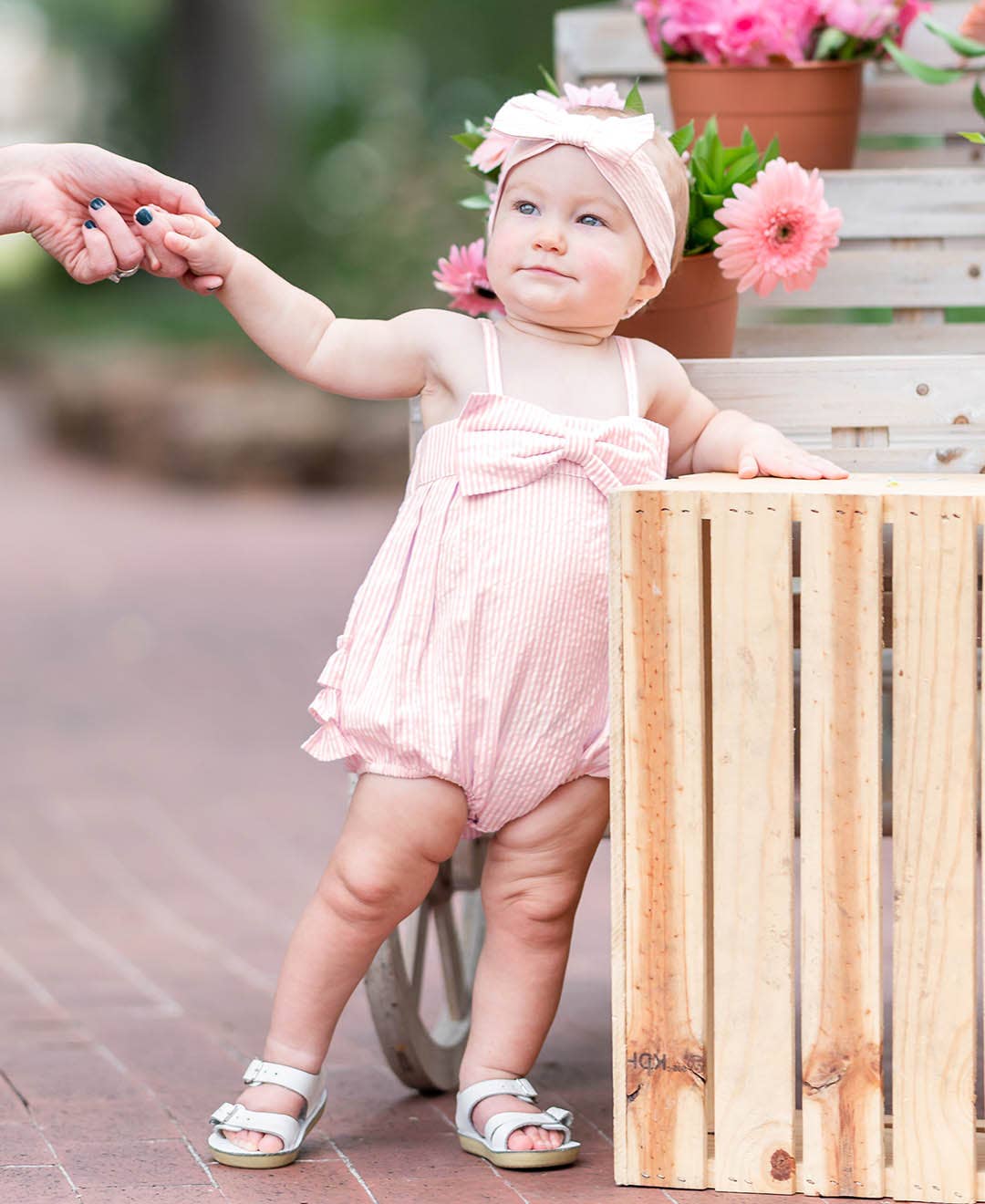 Baby Girls Pink Seersucker Woven Headband - Sunny Meadow Boutique