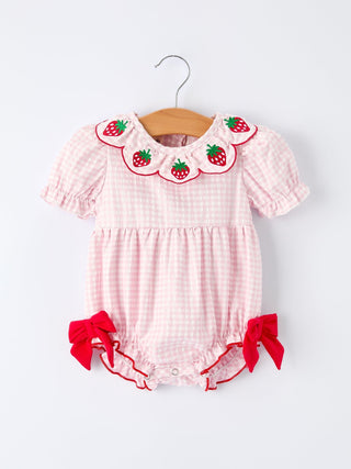 Baby Girls' Plaid Smocked Strawberry Applique Romper - Sunny Meadow Boutique