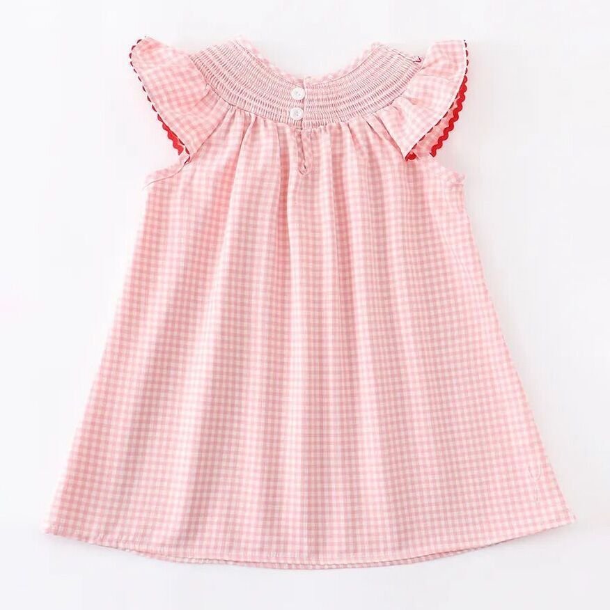 Baby Girls Strawberry Embroidered Plaid Smocked Dress - Sunny Meadow Boutique