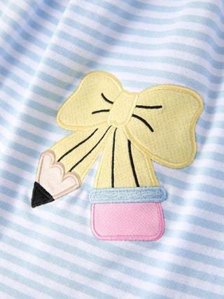 Back To School Girls Stripe Pencil Applique Bow Dress - Sunny Meadow Boutique
