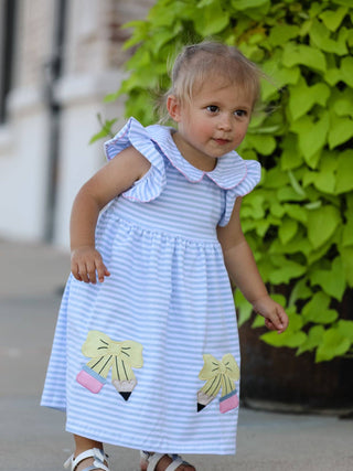 Back To School Girls Stripe Pencil Applique Bow Dress - Sunny Meadow Boutique