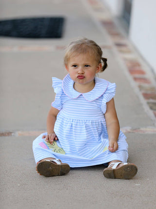 Back To School Girls Stripe Pencil Applique Bow Dress - Sunny Meadow Boutique
