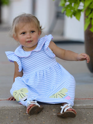 Back To School Girls Stripe Pencil Applique Bow Dress - Sunny Meadow Boutique