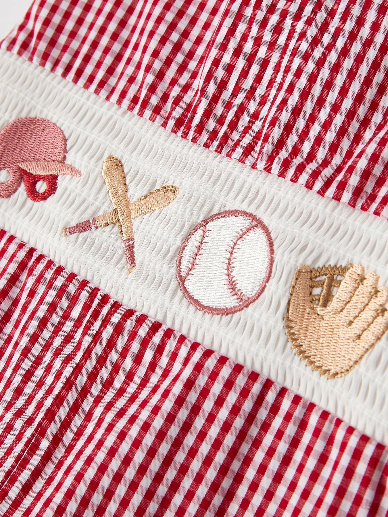 Baseball Baby Boys Smocking Embroidered Plaid Romper - Sunny Meadow Boutique