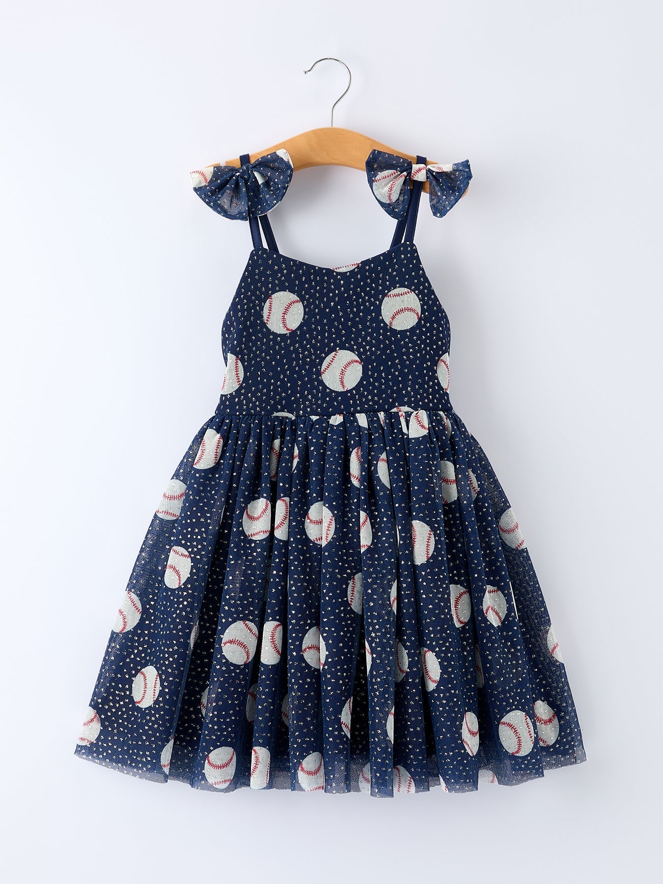 Baseball Theme Sleeveless Bow Strap Girls Dress - Sunny Meadow Boutique