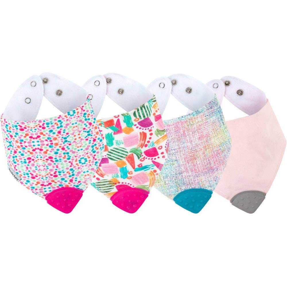 Bazzle Baby Banda Bib with Silicone Teether Attached 4 - pack - Various Colors - Sunny Meadow Boutique