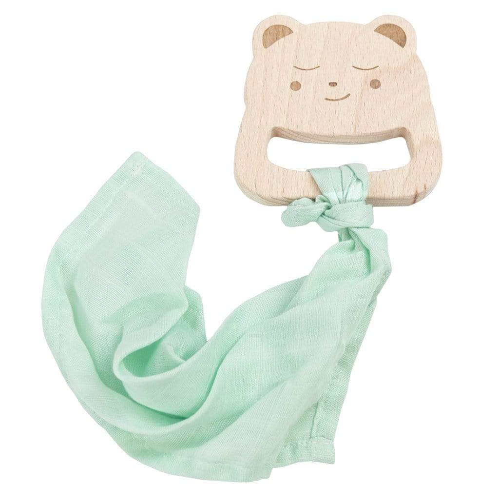 Bear Wooden Teether & Mint Blankie - Sunny Meadow Boutique