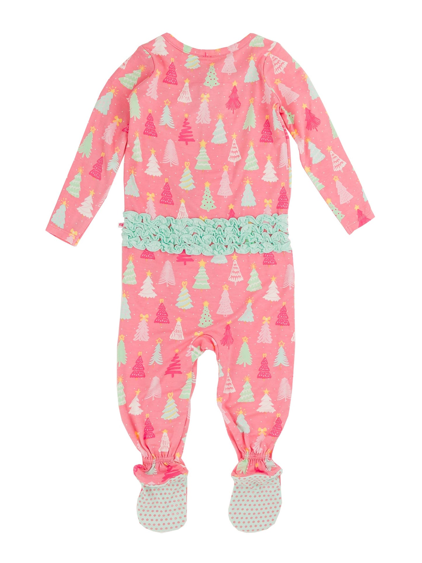 Baby Girls Merry Pink Pines Bamboo Viscose Footed Ruffle One Piece Pajama