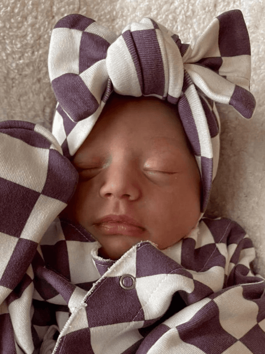 Berry Cheesecake Checkerboard / Organic Bow (Baby - Kids) - Sunny Meadow Boutique