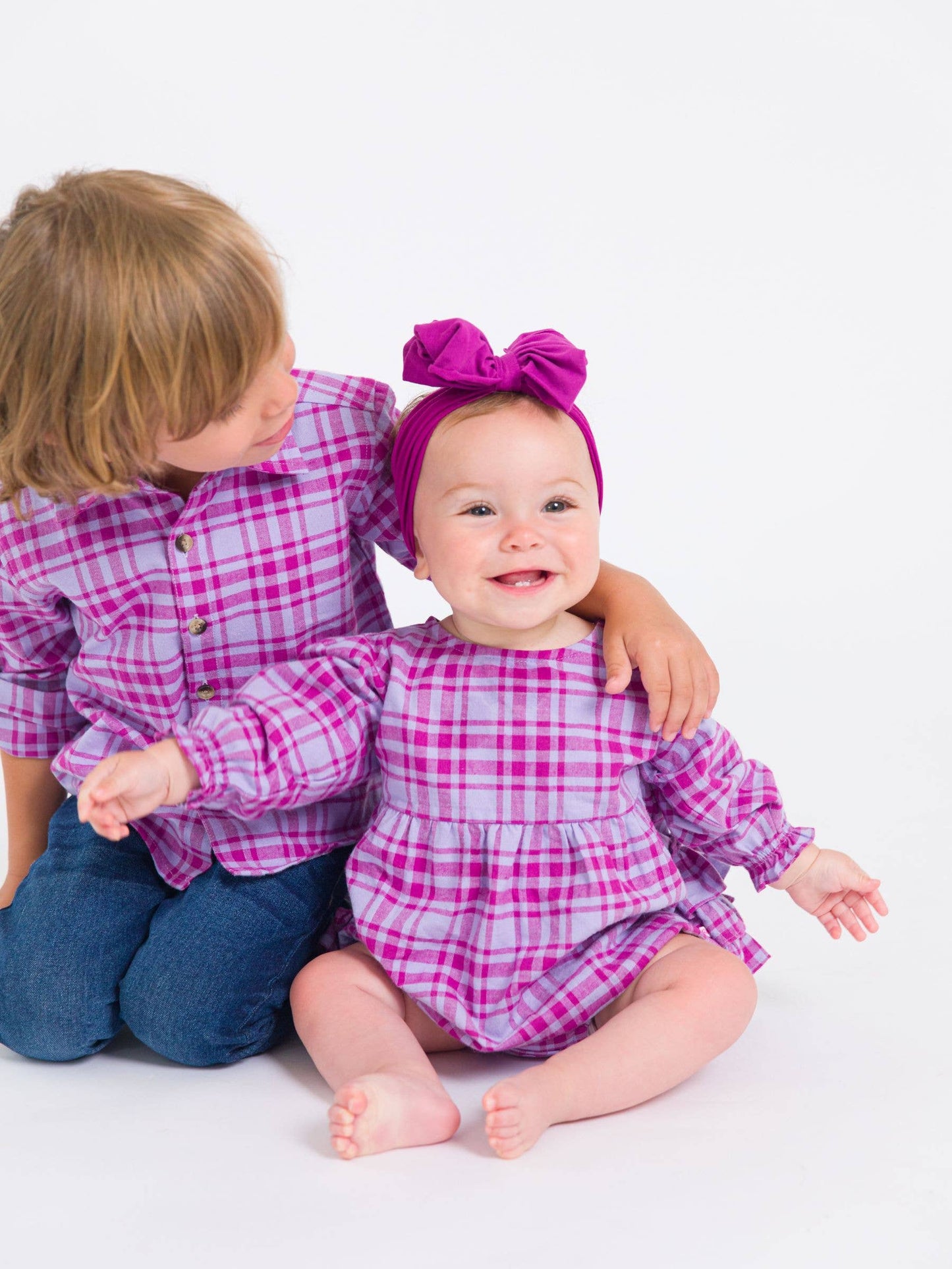 Baby Girls Harper Plaid Woven Long Sleeve Bubble Romper