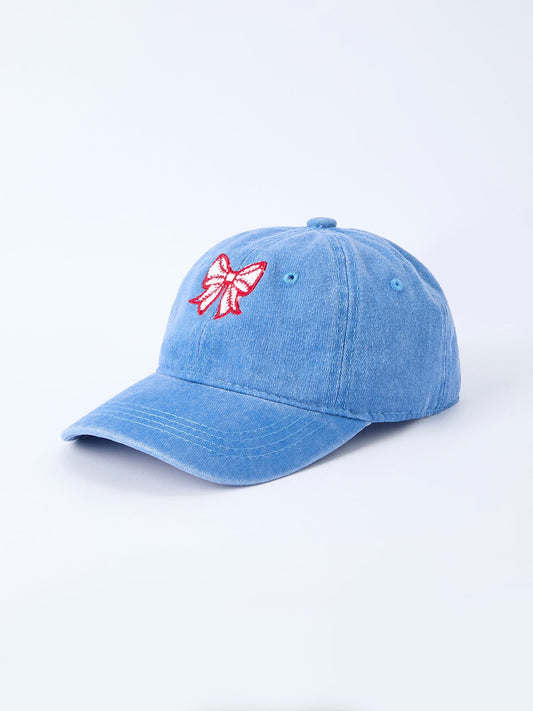 Blue Baseball Bow Applique Kids Hat - Sunny Meadow Boutique