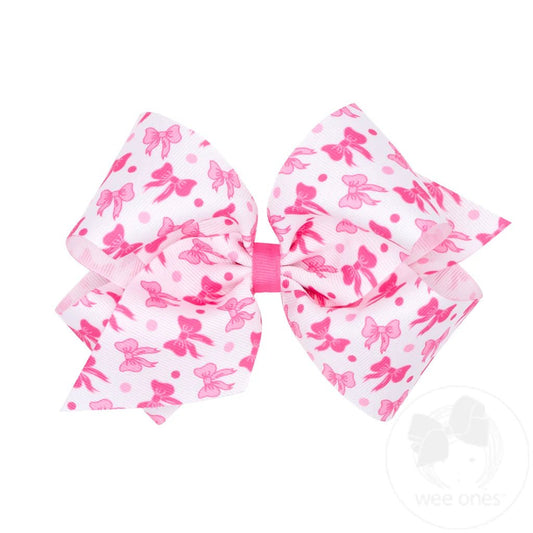 Bow Print Grosgrain Hair Bow - Sunny Meadow Boutique