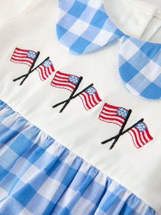 Boys 4th of July Plaid Romper Embroidery Petals Collar - Sunny Meadow Boutique