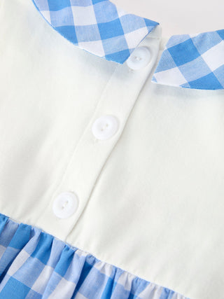 Boys 4th of July Plaid Romper Embroidery Petals Collar - Sunny Meadow Boutique
