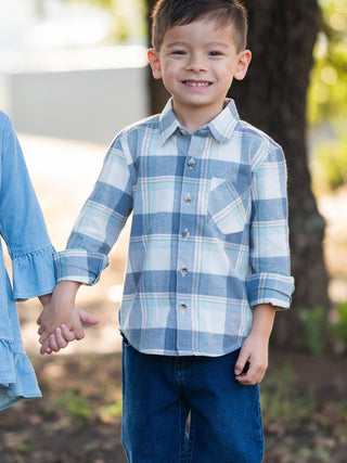 Boys Alpine Plaid Flannel Long Sleeve Button Down Shirt - Sunny Meadow Boutique