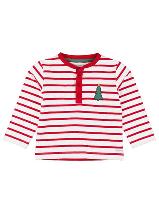 Boys Christmas Tree Red Stripe Knit Long Sleeve Henley Tee - Sunny Meadow Boutique