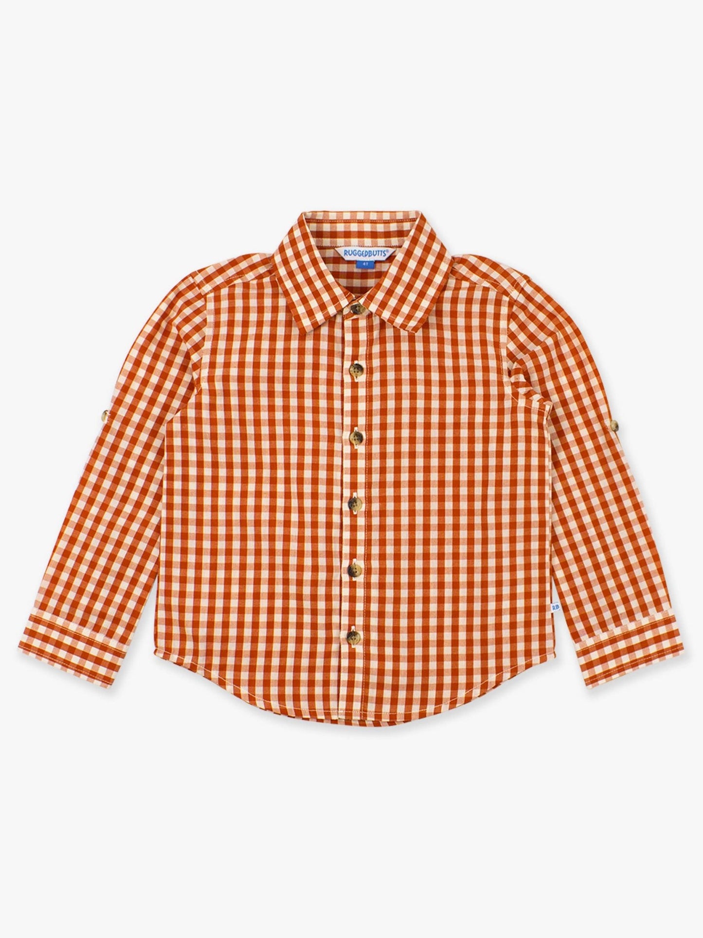 Boys Classic Rust Gingham Long Sleeve Button Down - Sunny Meadow Boutique