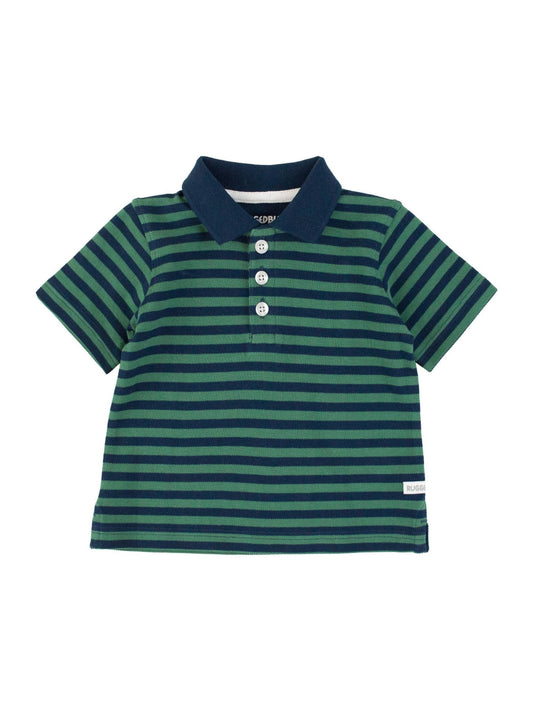 Boys Fir Green & Navy Stripe Pique Short Sleeve Polo Shirt - Sunny Meadow Boutique