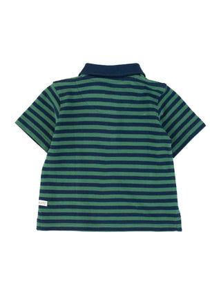 Boys Fir Green & Navy Stripe Pique Short Sleeve Polo Shirt - Sunny Meadow Boutique