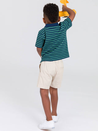 Boys Fir Green & Navy Stripe Pique Short Sleeve Polo Shirt - Sunny Meadow Boutique