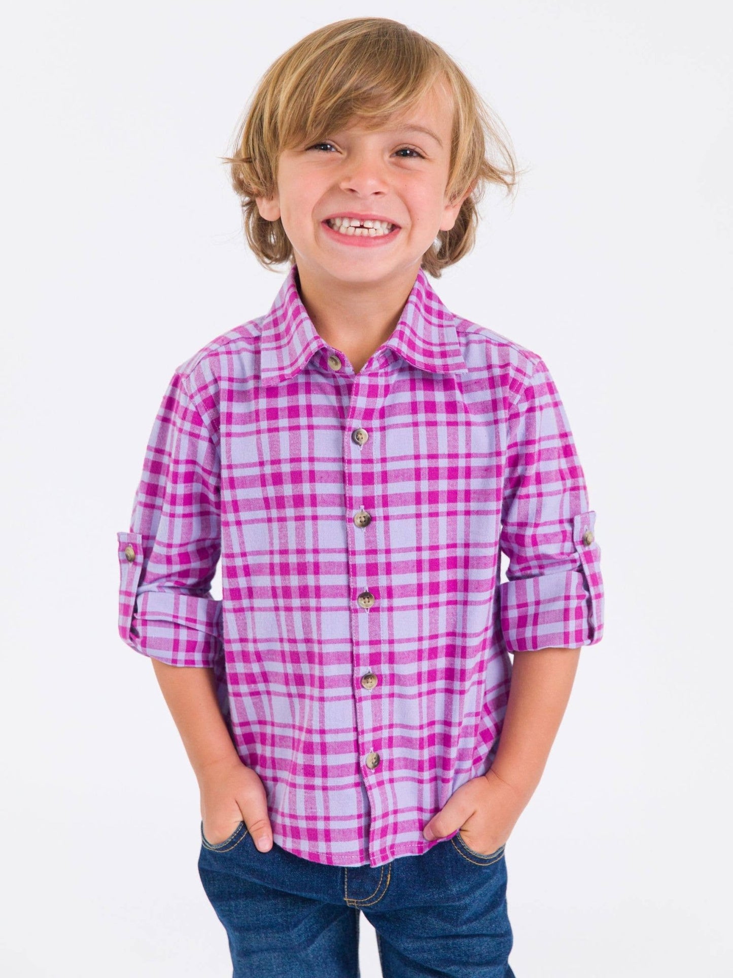 Boys Harper Plaid Long Sleeve Button Down - Sunny Meadow Boutique
