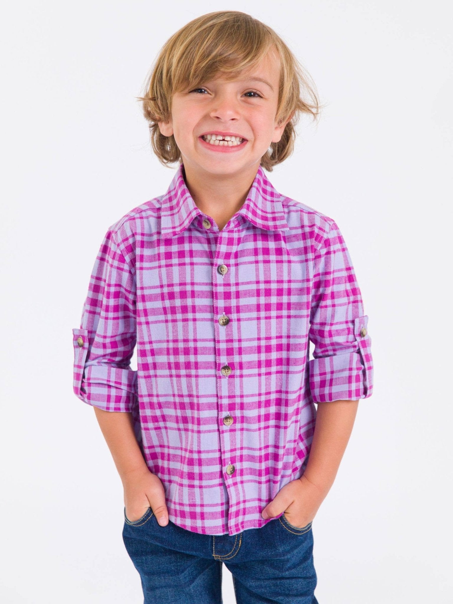 Boys Harper Plaid Long Sleeve Button Down - Sunny Meadow Boutique
