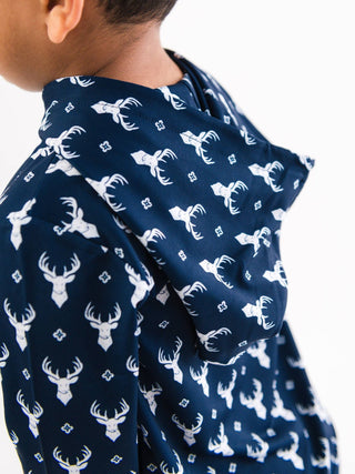 Boys Long - Sleeve Little Deer Lodge Performance Hooded Shirt – Navy Outdoor & Play Tee - Sunny Meadow Boutique