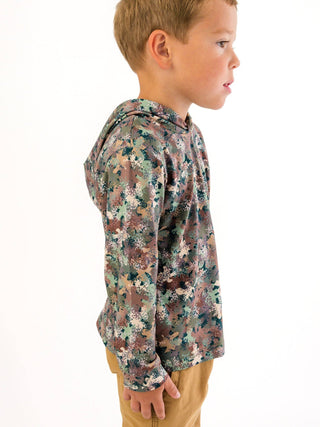 Boys Long - Sleeve Little Deer Lodge Performance Hooded Shirt – Navy Outdoor Tee - Sunny Meadow Boutique