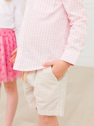 Boys Pink Gingham Check Long Sleeve Button Down - Sunny Meadow Boutique