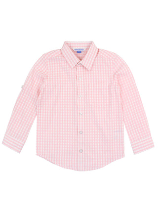 Boys Pink Gingham Check Long Sleeve Button Down - Sunny Meadow Boutique