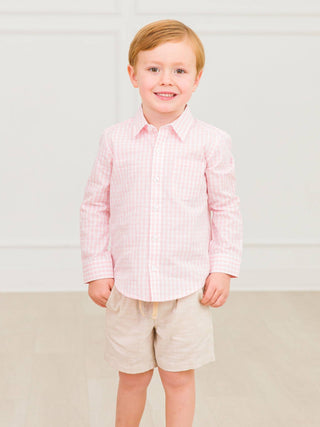 Boys Pink Gingham Check Long Sleeve Button Down - Sunny Meadow Boutique