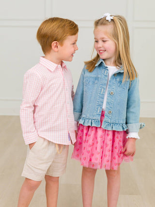 Boys Pink Gingham Check Long Sleeve Button Down - Sunny Meadow Boutique