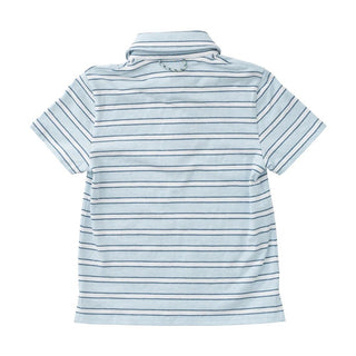 Boys Short Sleeve Too Cool for School Cotton Polo in Ice Water Blue Strips - Sunny Meadow Boutique