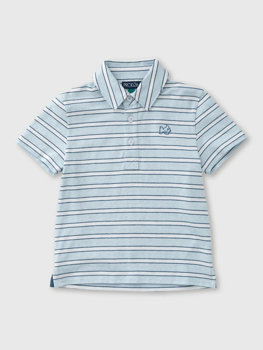 Boys Short Sleeve Too Cool for School Cotton Polo in Ice Water Blue Strips - Sunny Meadow Boutique