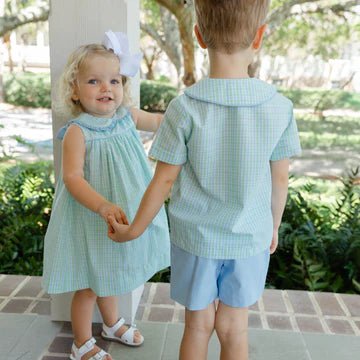 Bridgewater Plaid Float Dress – Green & Blue Gingham Bishop Dress - Sunny Meadow Boutique