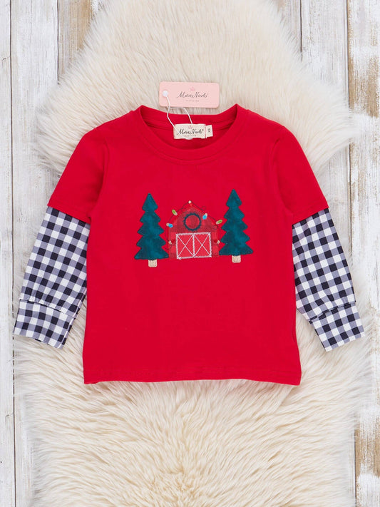 Red Holiday Barn & Gingham Shirt