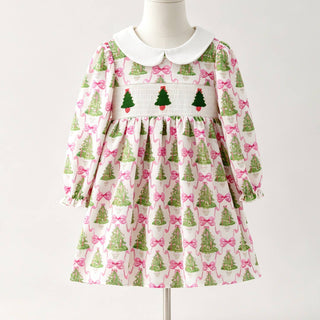 Pink Pine Trellis Smocked Girls Dress