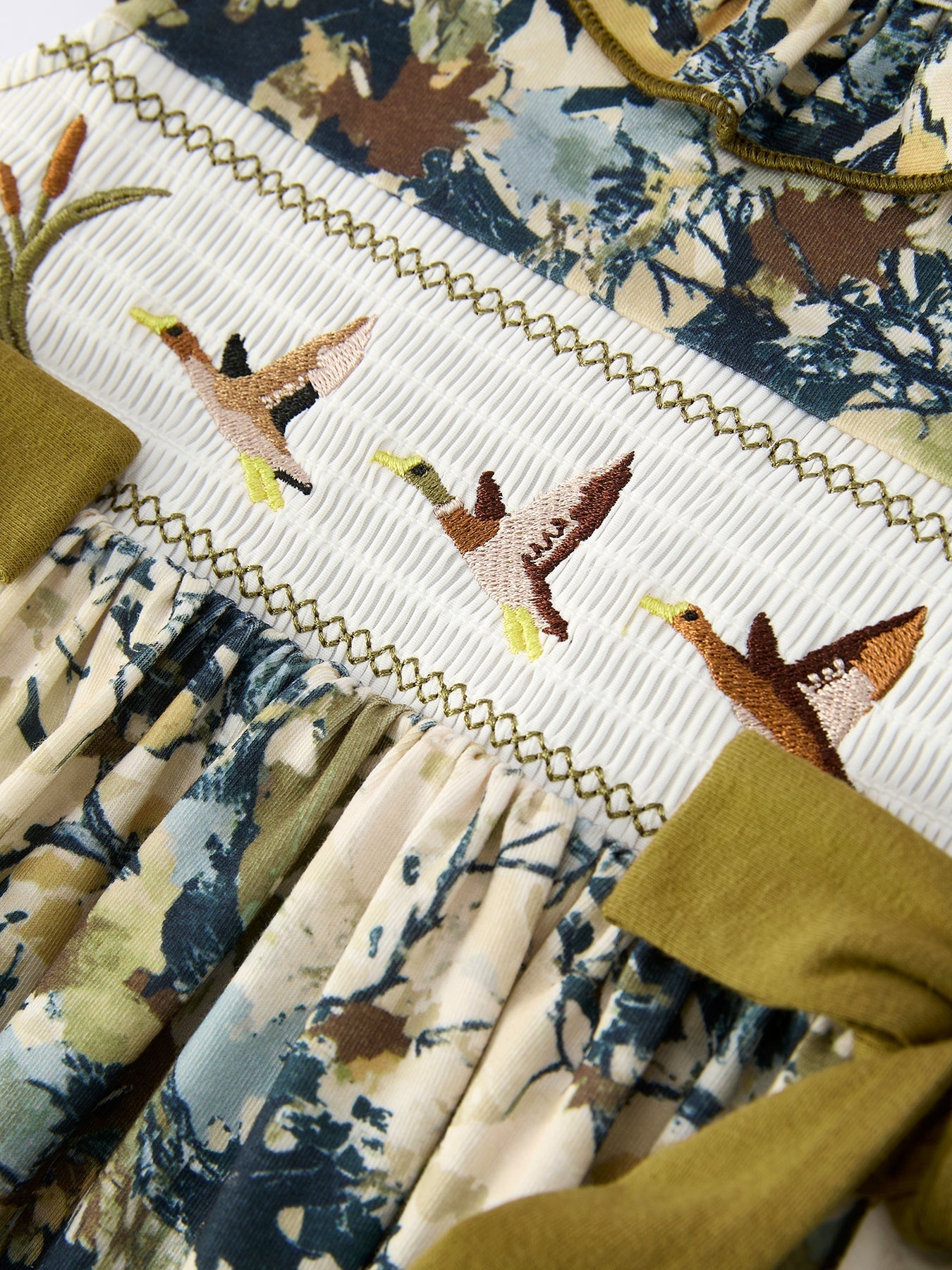 Camo Duck Smocked Bow Ruffle Sleeves Girls Dress - Sunny Meadow Boutique