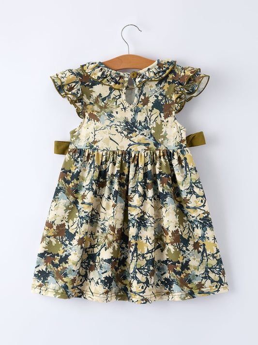 Camo Duck Smocked Bow Ruffle Sleeves Girls Dress - Sunny Meadow Boutique