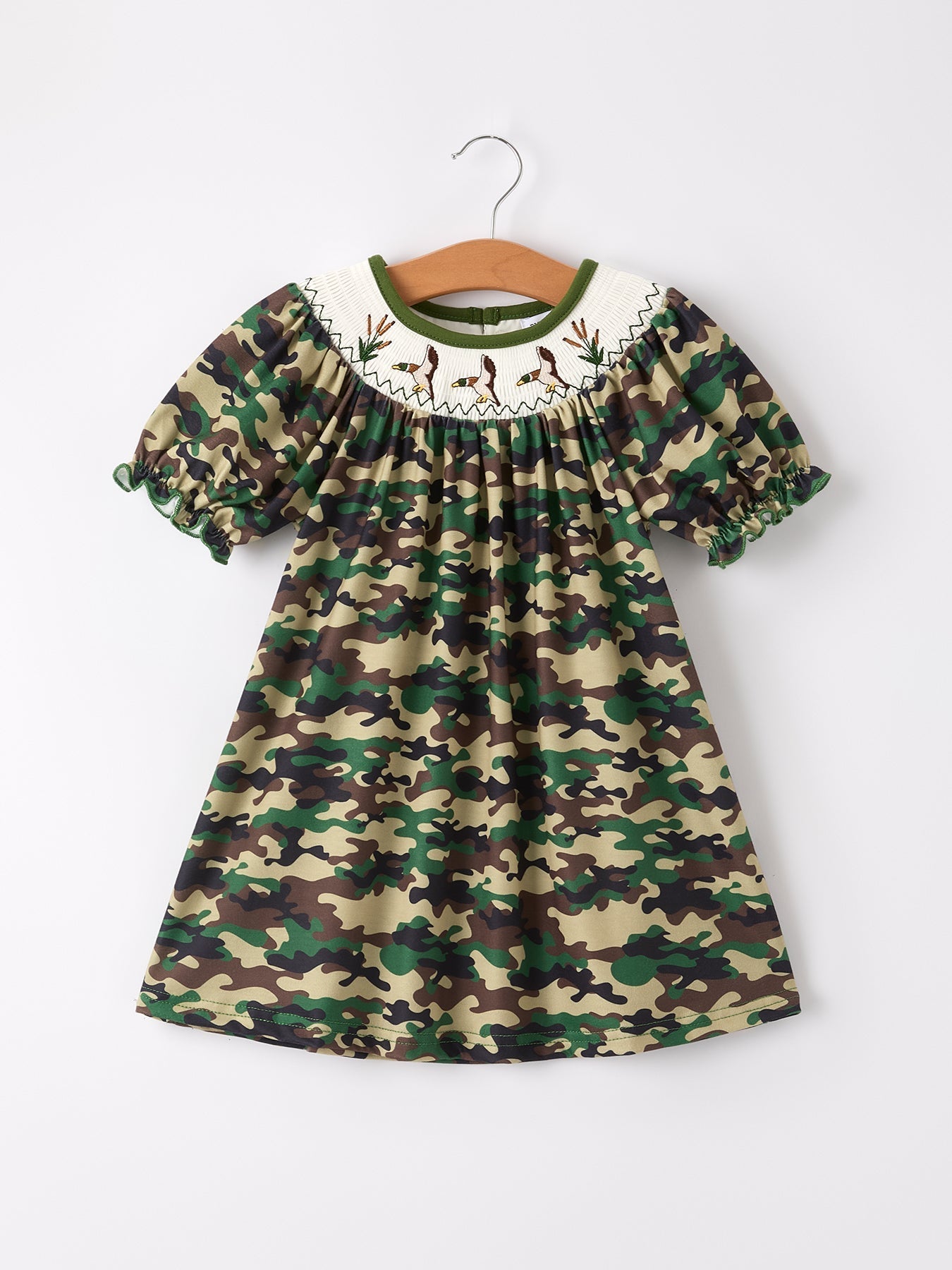 Camouflage Duck Smocking Embroidery Girls Dress - Sunny Meadow Boutique