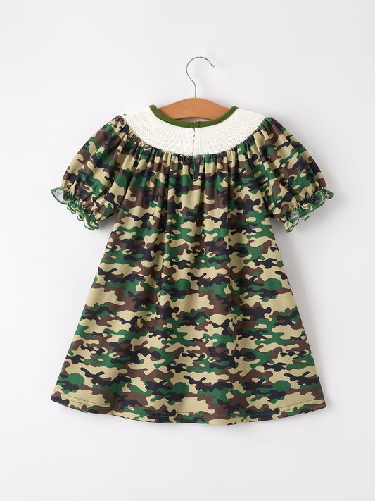 Camouflage Duck Smocking Embroidery Girls Dress - Sunny Meadow Boutique