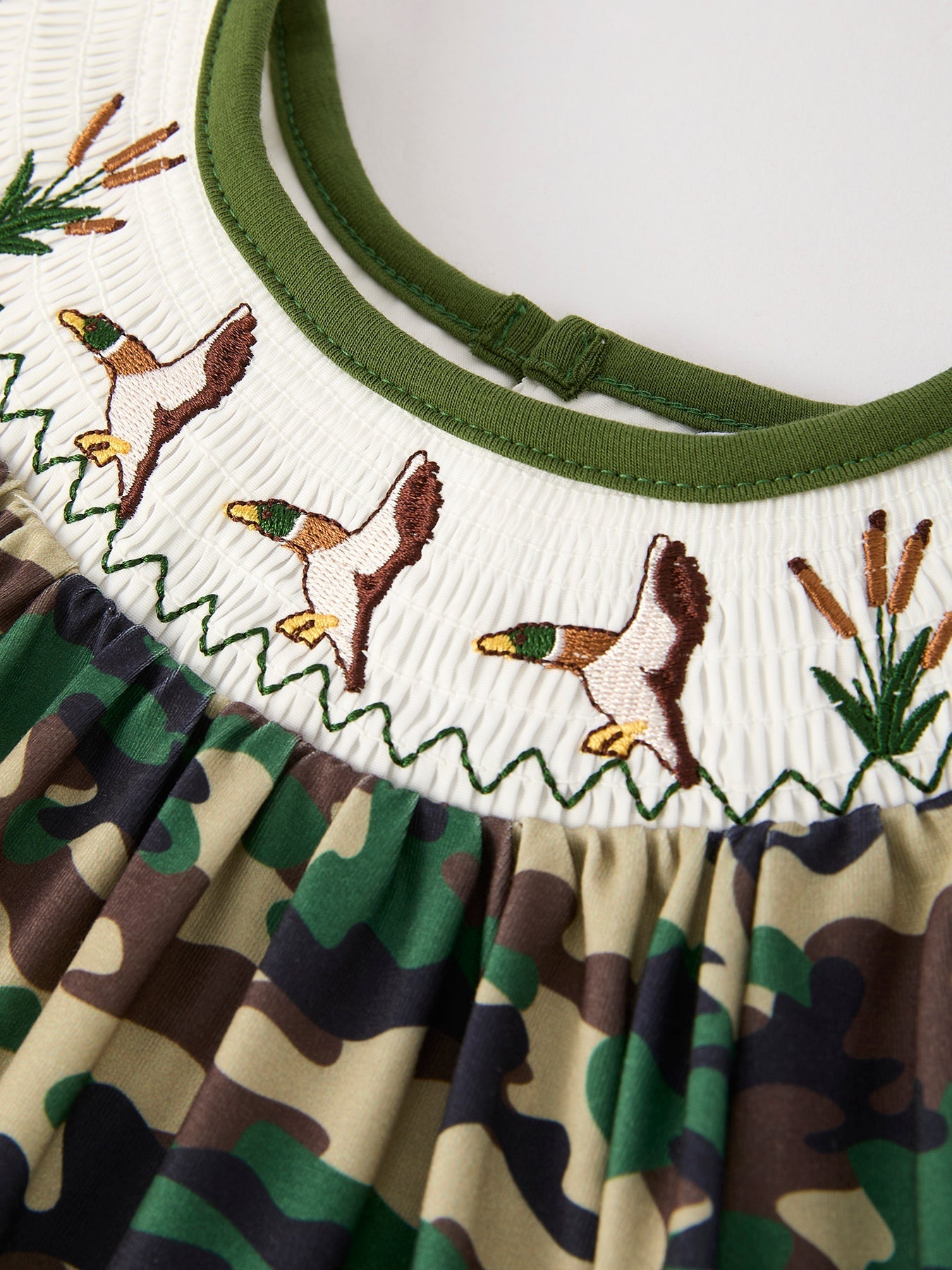 Camouflage Duck Smocking Embroidery Girls Dress - Sunny Meadow Boutique