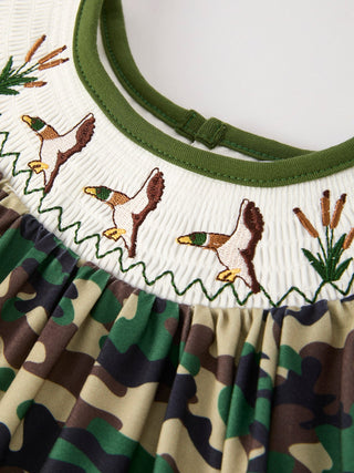 Camouflage Duck Smocking Embroidery Girls Dress - Sunny Meadow Boutique