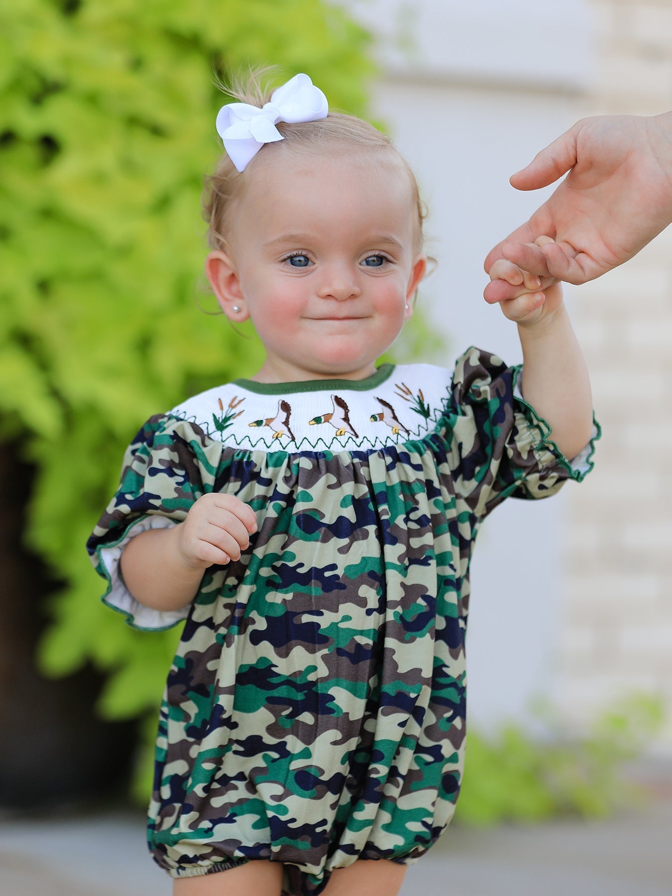 Camouflage Duck Smocking Embroidery Girls Romper - Sunny Meadow Boutique