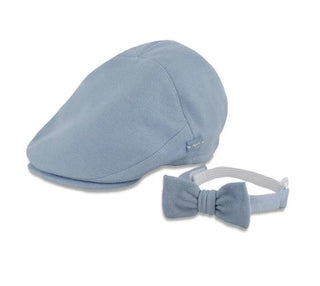 Classic Beige Linen Newsboy Cap & Bowtie Set