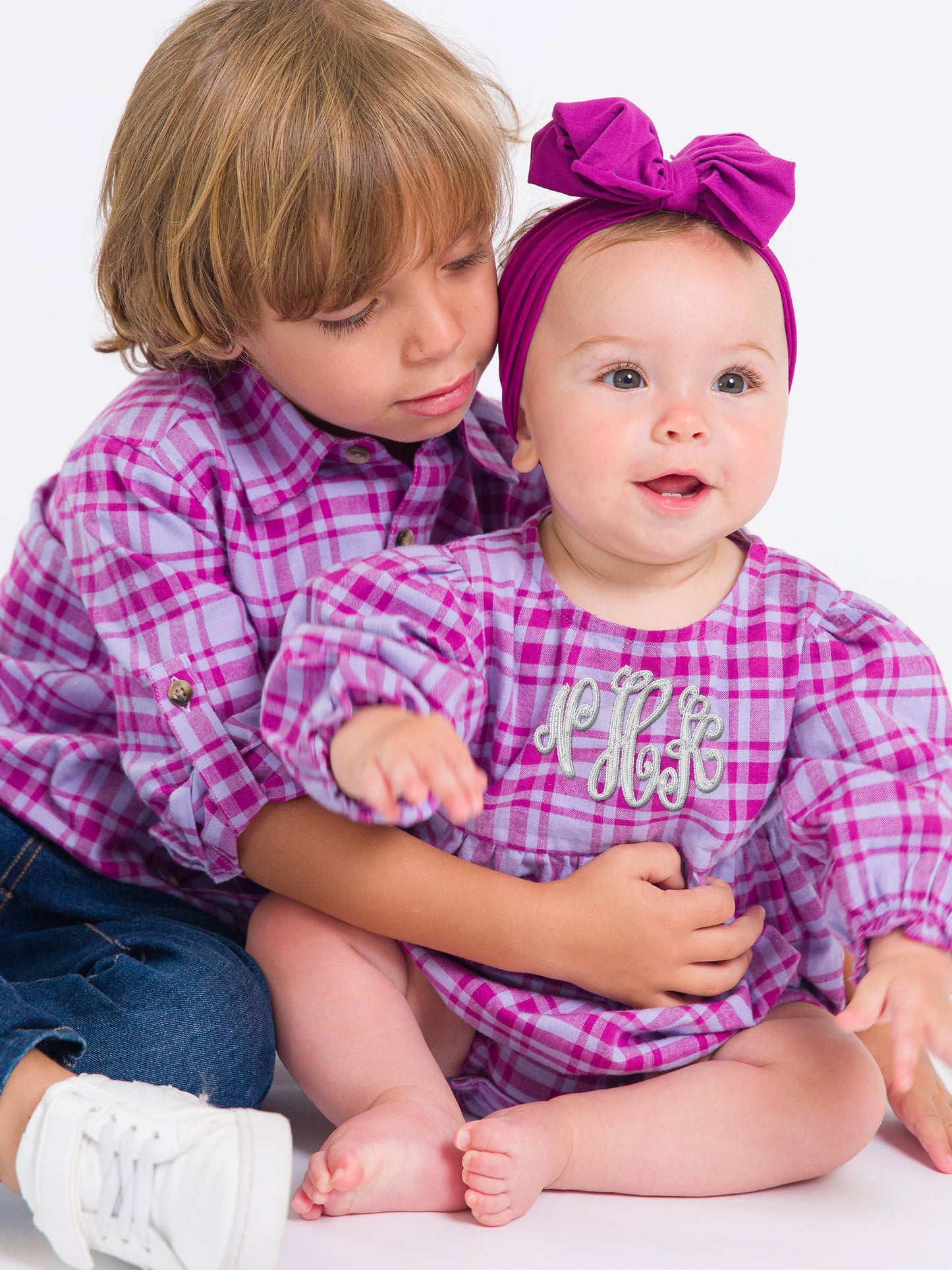 Baby Girls Harper Plaid Woven Long Sleeve Bubble Romper