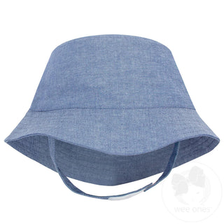Chambray Bucket Hat with Straps in Denim