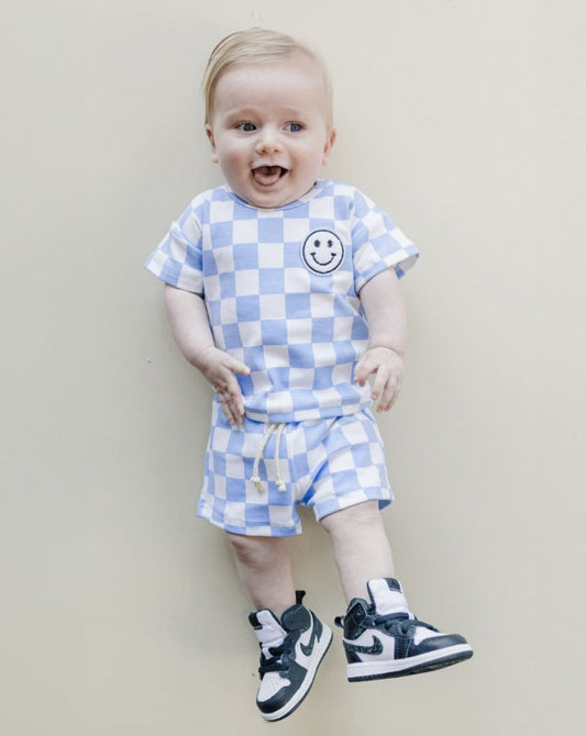 Checkered Shorts Set | Blue