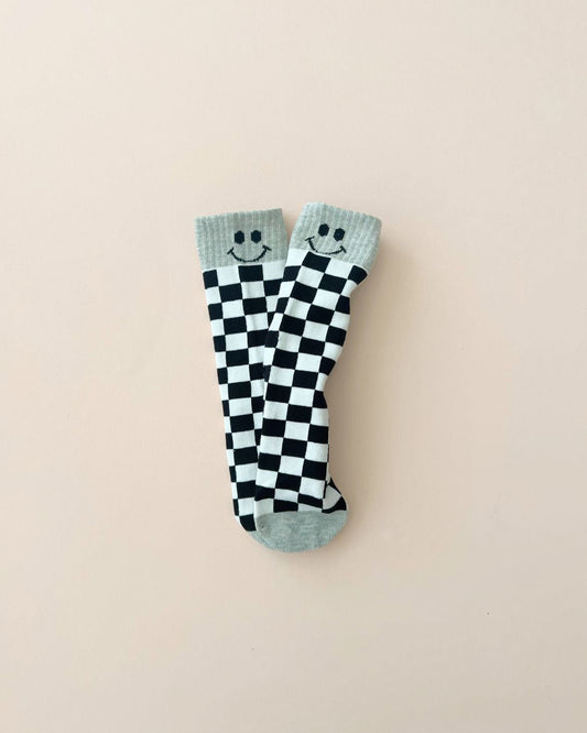 Checkered Smiley Socks | Gray