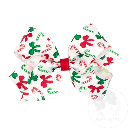 Christmas Print Grosgrain Hair Bow - Sunny Meadow Boutique